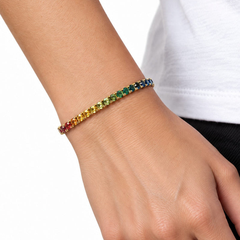 14K Gold 7 Pointer Rainbow Sapphire Tennis Bracelet 68573 - TRAX12