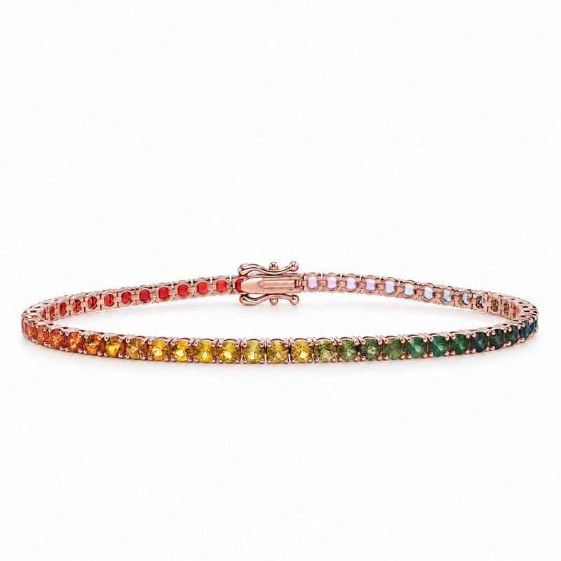14K Gold 7 Pointer Rainbow Sapphire Tennis Bracelet 68573 - TRAX3