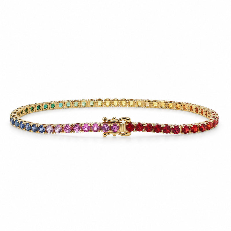 14K Gold 7 Pointer Rainbow Sapphire Tennis Bracelet 68573 - TRAX7