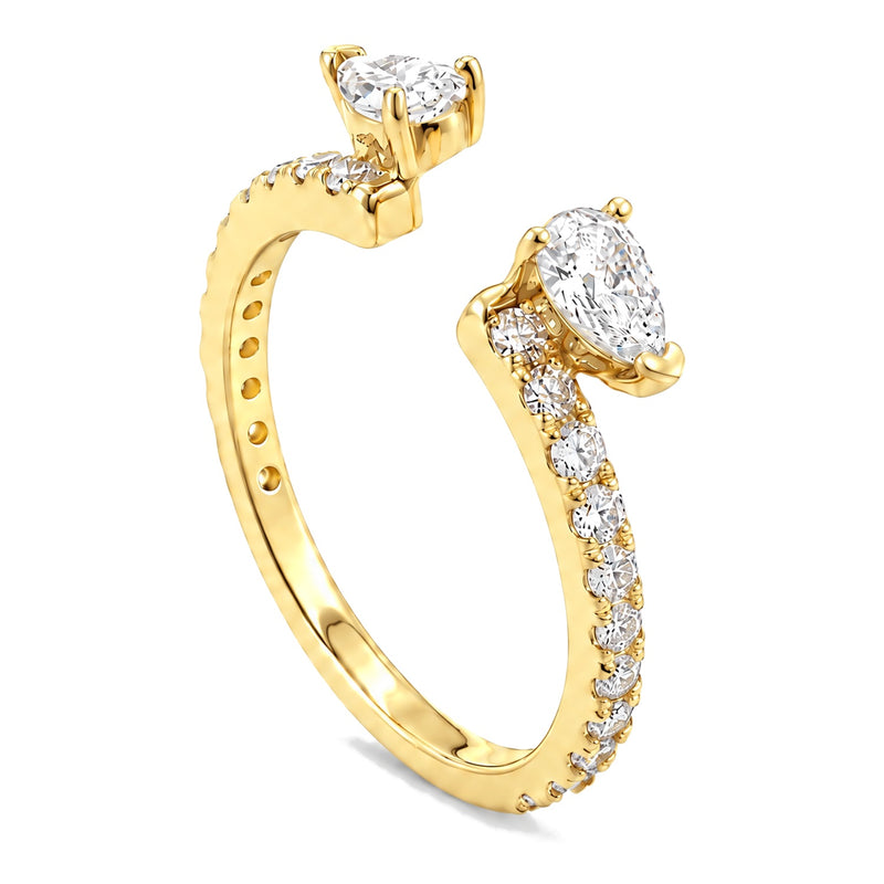 Better Together open band in 14K yellow gold, angled view of the two pear diamonds at the opening