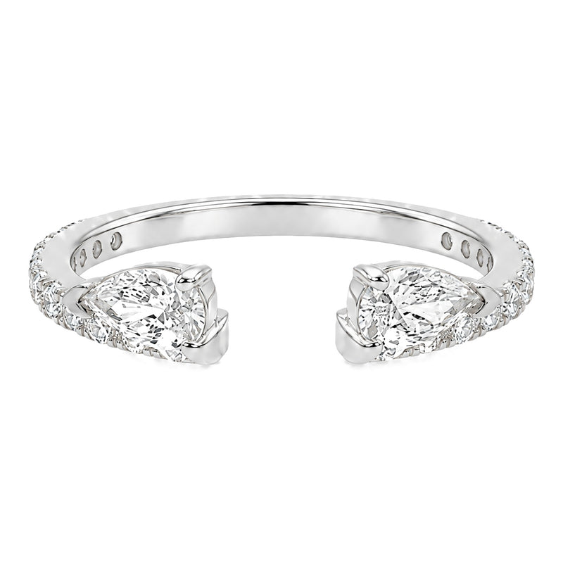 14K white gold Better Together open wedding band with two pear lab-grown diamonds, front view