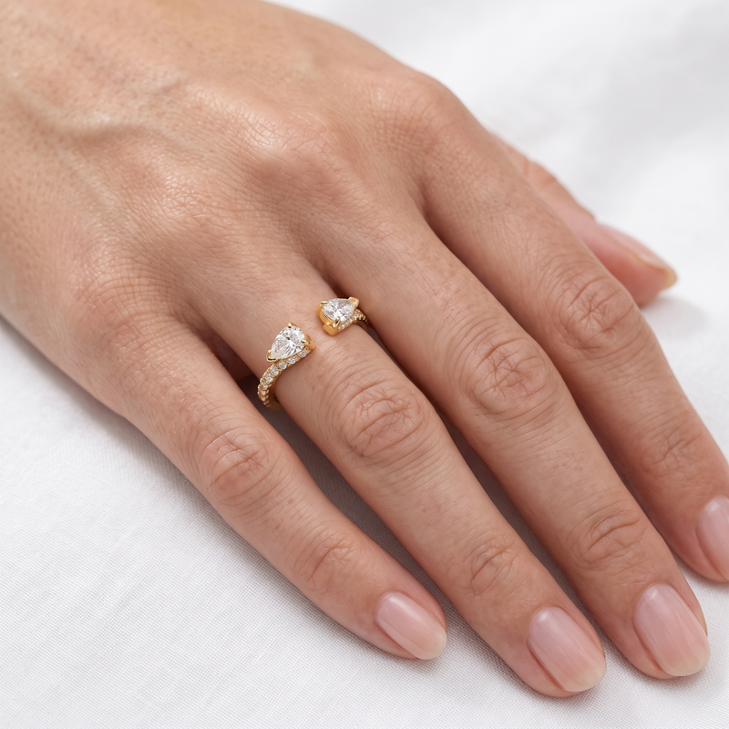 Better Together open wedding band in 14K gold worn on the hand