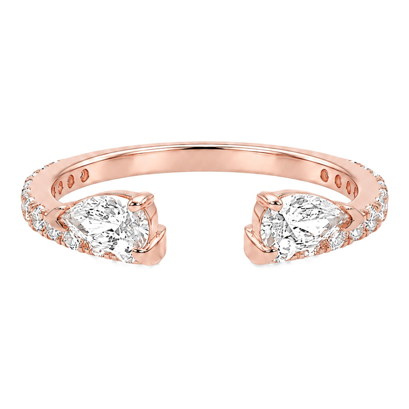 14K rose gold Better Together open wedding band with two pear lab-grown diamonds, front view