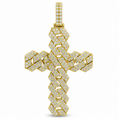 14K Gold Cuban Link Diamond Cross Pendant 66168