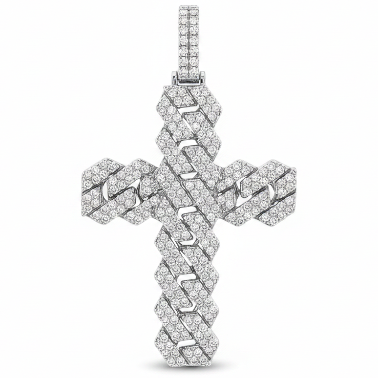 14K Gold Cuban Link Diamond Cross Pendant 66168