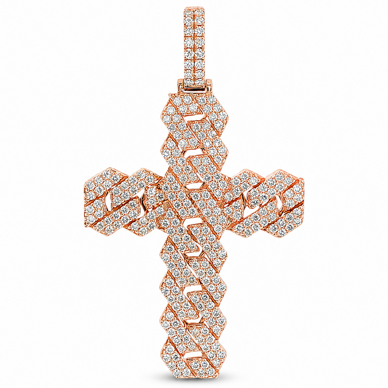 14K Gold Cuban Link Diamond Cross Pendant 66168
