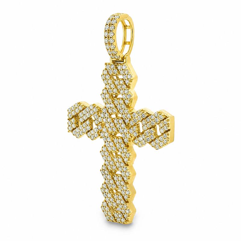 14K Gold Cuban Link Diamond Cross Pendant 66168