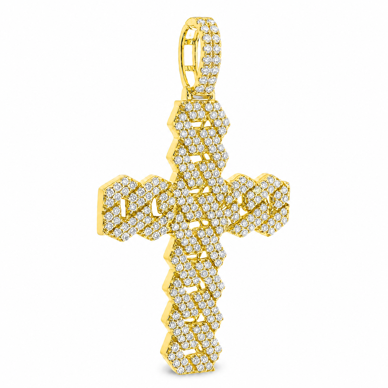 14K Gold Cuban Link Diamond Cross Pendant 66168