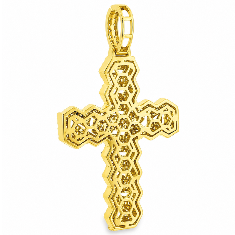 14K Gold Cuban Link Diamond Cross Pendant 66168