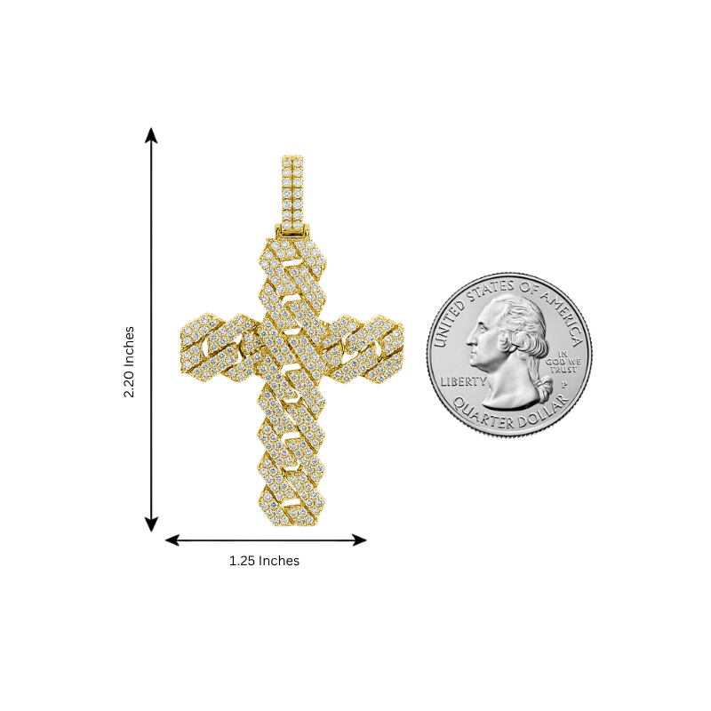 14K Gold Cuban Link Diamond Cross Pendant 66168