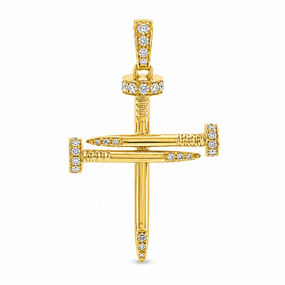 14K Gold Diamond Nail Cross Pendant 71585