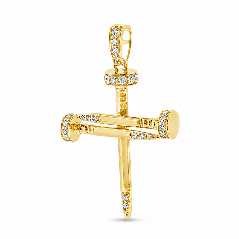14k gold diamond nail cross pendant with 0.37 ct real diamonds