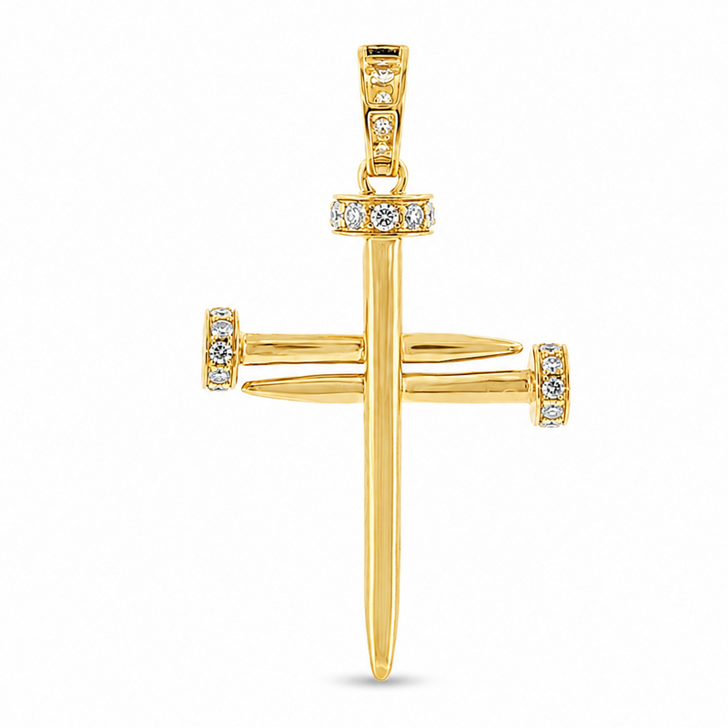 14k gold diamond nail cross pendant with 0.37 ct real diamonds