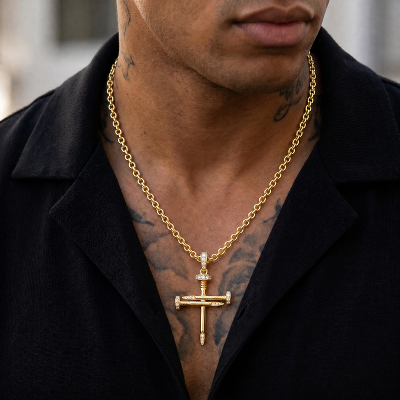14k gold diamond nail cross pendant with 0.37 ct real diamonds