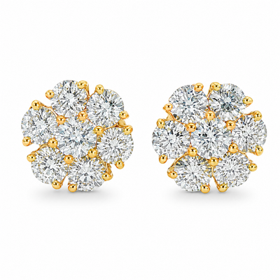 14K Gold Diamond Stud Flower Earrings 16801