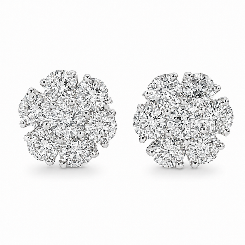 14K Gold Diamond Stud Flower Earrings 16801