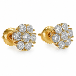 14K Gold Diamond Stud Flower Earrings 16801