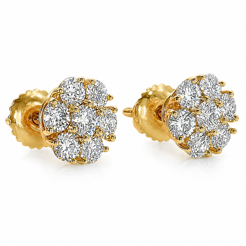 14K Gold Diamond Stud Flower Earrings 16801