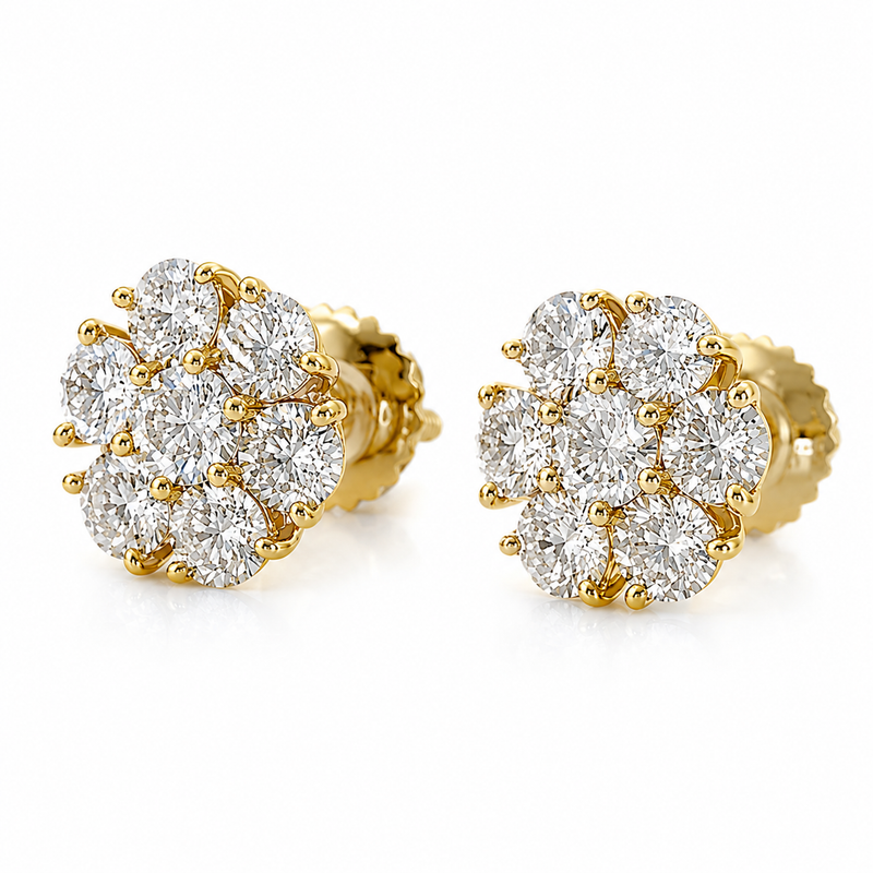 14K Gold Diamond Stud Flower Earrings 16801