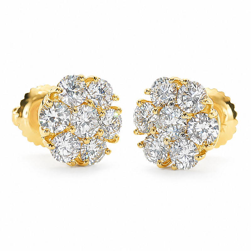 14K Gold Diamond Stud Flower Earrings 16801