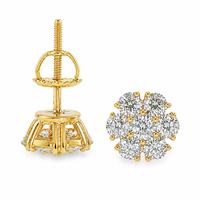 14K Gold Diamond Stud Flower Earrings 16801