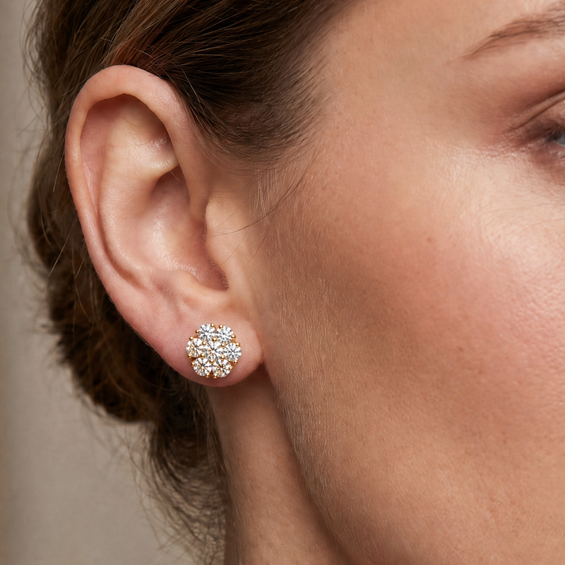14K Gold Diamond Stud Flower Earrings 16801