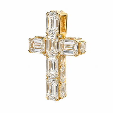 14K Gold Emerald Cut Lab Diamond Cross Pendant 71921 - TRAX1