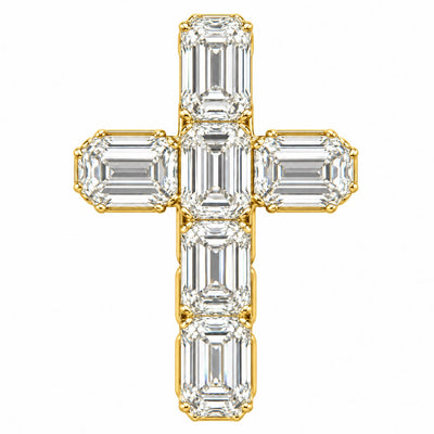 14K Gold Emerald Cut Lab Diamond Cross Pendant