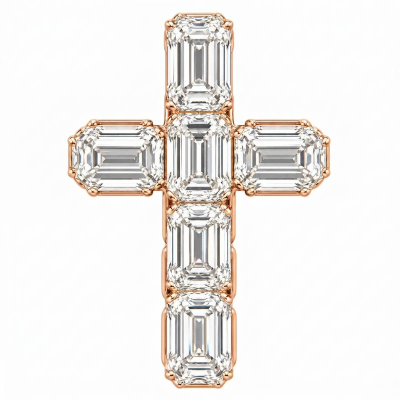 14K Gold Emerald Cut Lab Diamond Cross Pendant 71921 - TRAX3