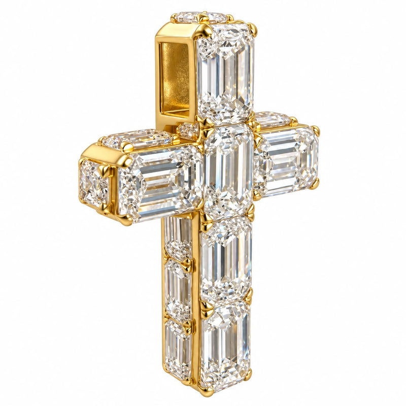 14K Gold Emerald Cut Lab Diamond Cross Pendant 71921 - TRAX6