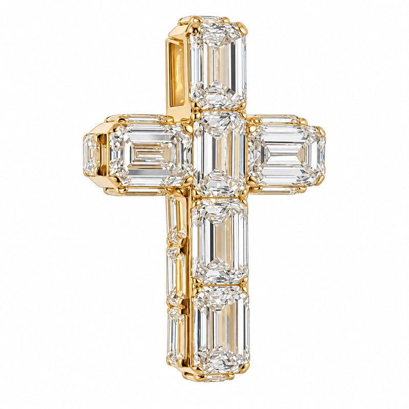 14K Gold Emerald Cut Lab Diamond Cross Pendant 71921 - TRAX7