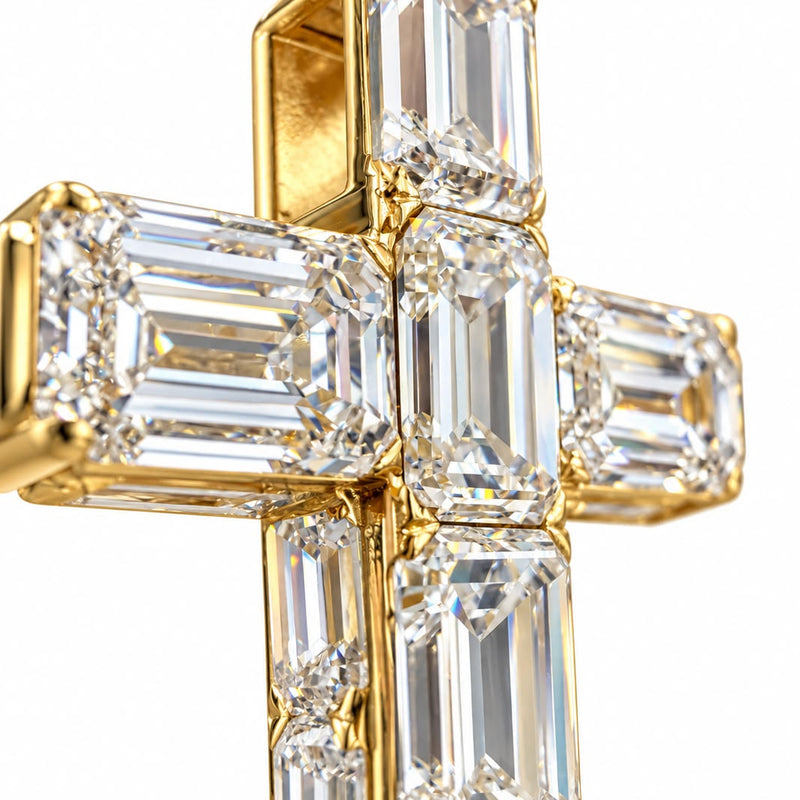 14K Gold Emerald Cut Lab Diamond Cross Pendant 71921 - TRAX8