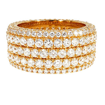 14K yellow gold eternity ring with three rows of round sparkling diamonds, size 10.5.