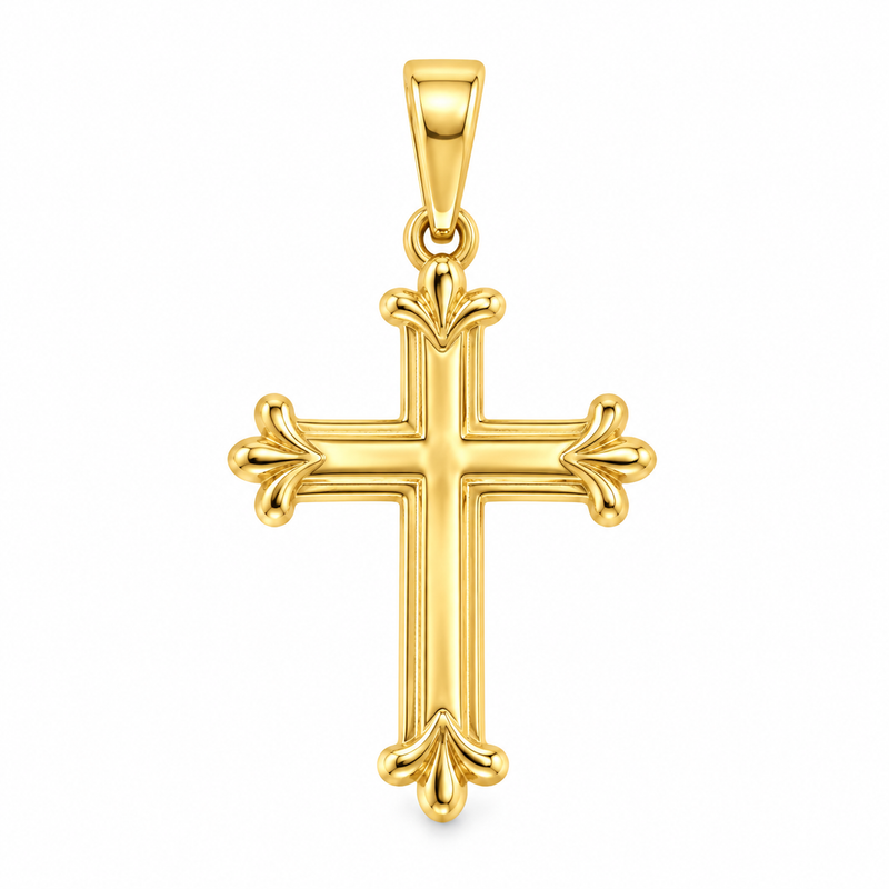 14K Gold Fleur Cross Pendant 71836
