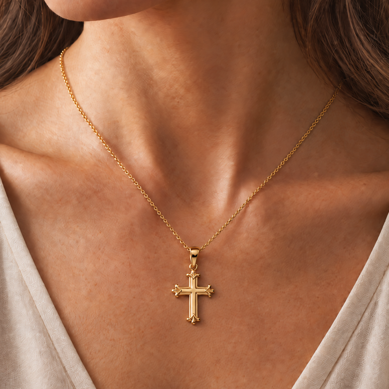 14K Gold Fleur Cross Pendant 71836