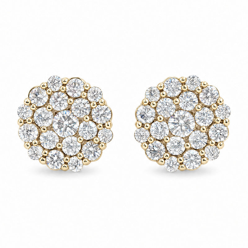 14K Gold Flower Diamond Stud Earrings
