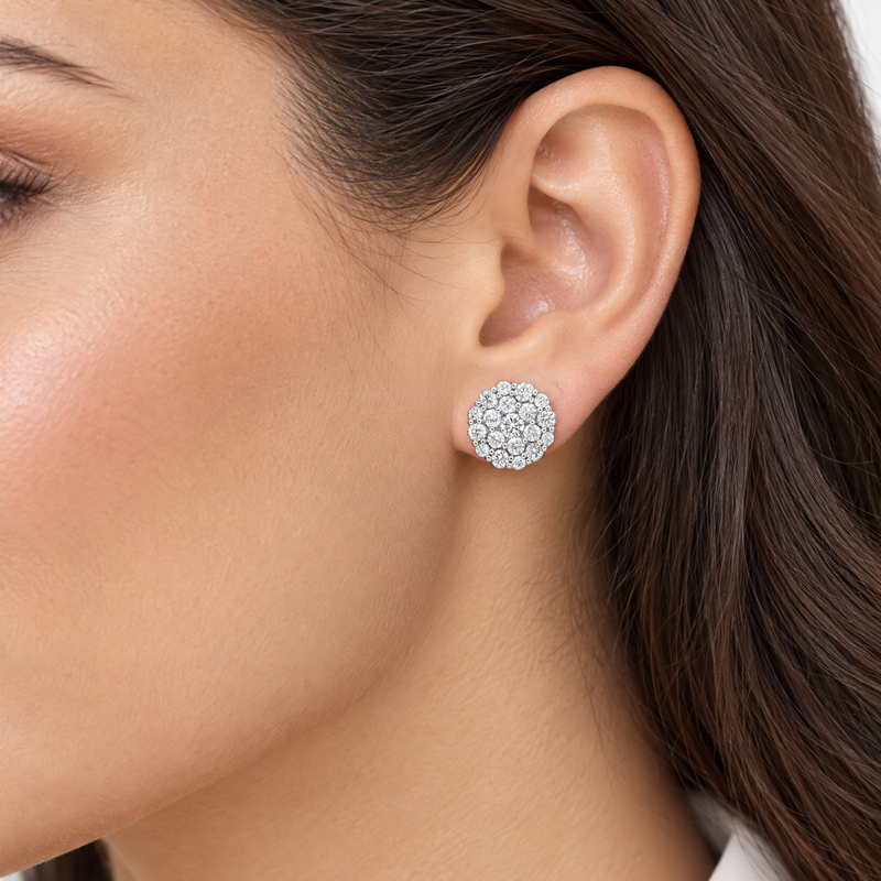 14K Gold Flower Diamond Stud Earrings, photo 10 of 10
