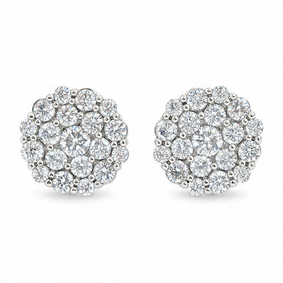 14K Gold Flower Diamond Stud Earrings, view 2