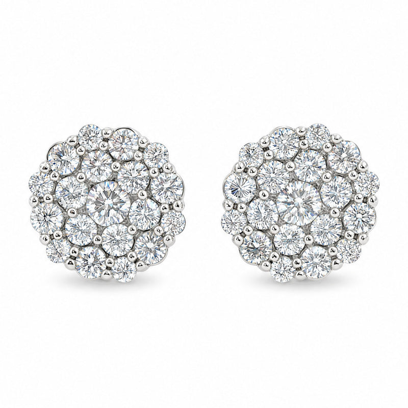 14K Gold Flower Diamond Stud Earrings, view 2