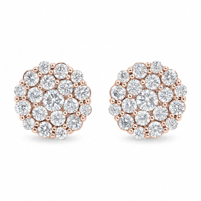 14K Gold Flower Diamond Stud Earrings, view 3