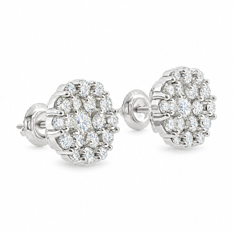 14K Gold Flower Diamond Stud Earrings, view 5