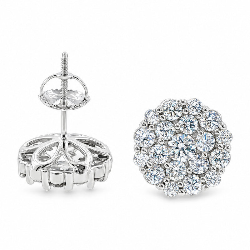 14K Gold Flower Diamond Stud Earrings, view 6