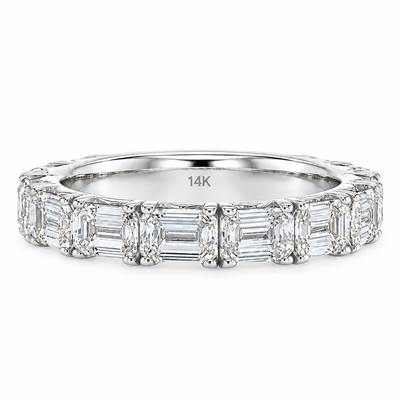 14K Gold French Pavé Emerald Cut Lab-Grown Diamond Band