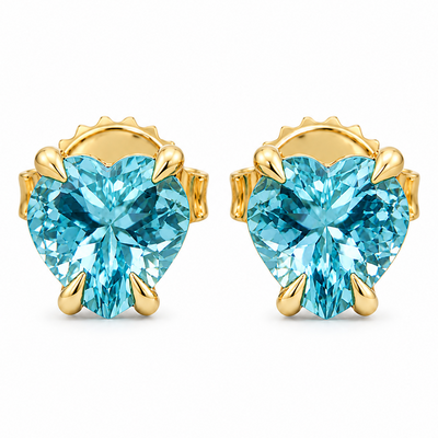 14K Gold Heart Shape Aquamarine Earrings 66740