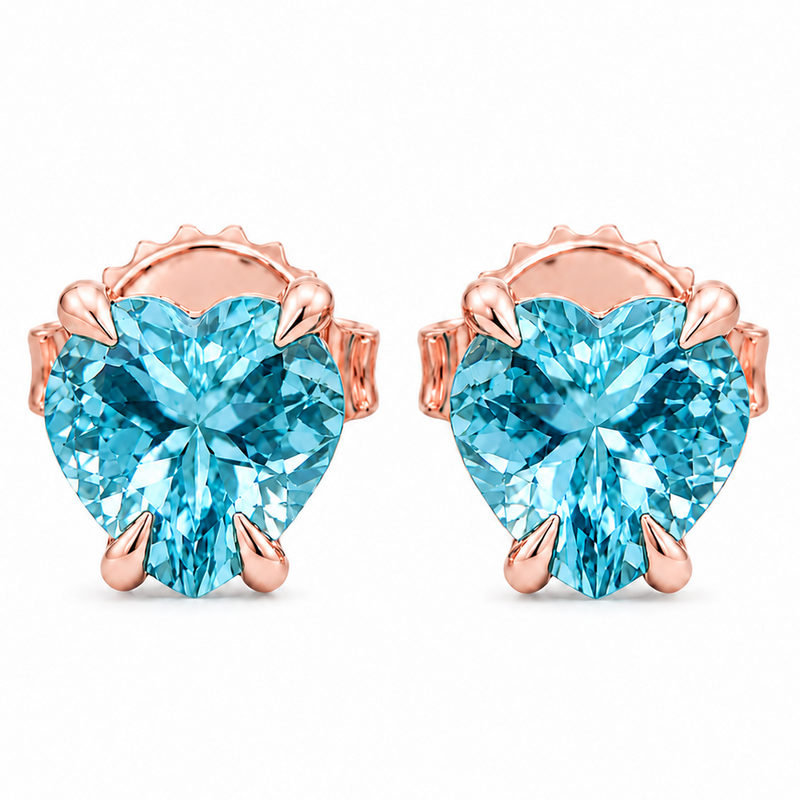 14K Gold Heart Shape Aquamarine Earrings 66740