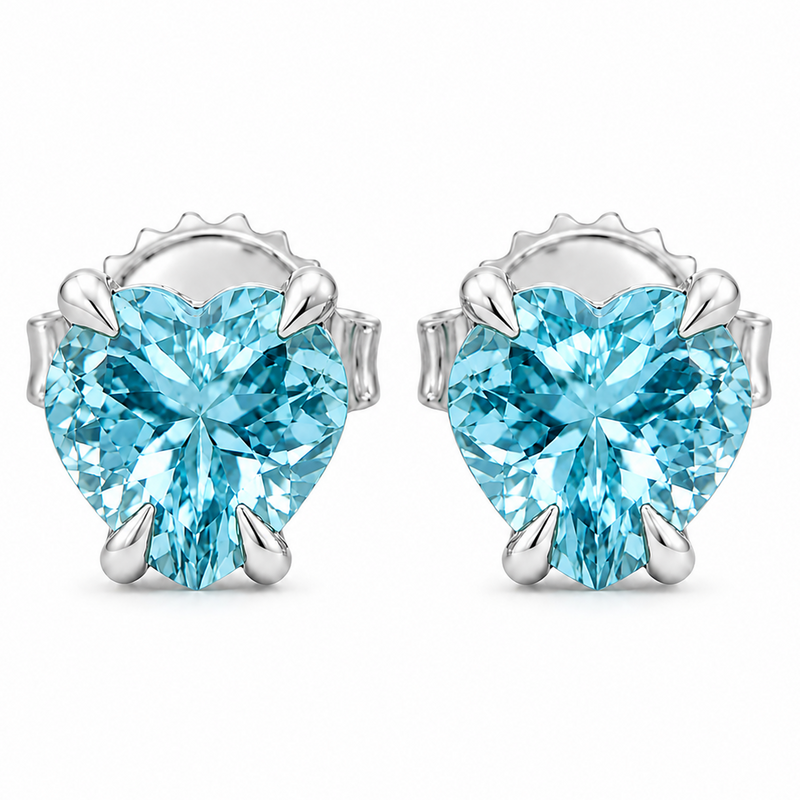 14K Gold Heart Shape Aquamarine Earrings 66740