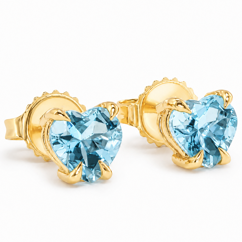 14K Gold Heart Shape Aquamarine Earrings 66740