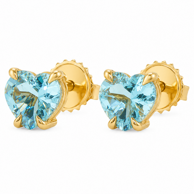 14K Gold Heart Shape Aquamarine Earrings 66740