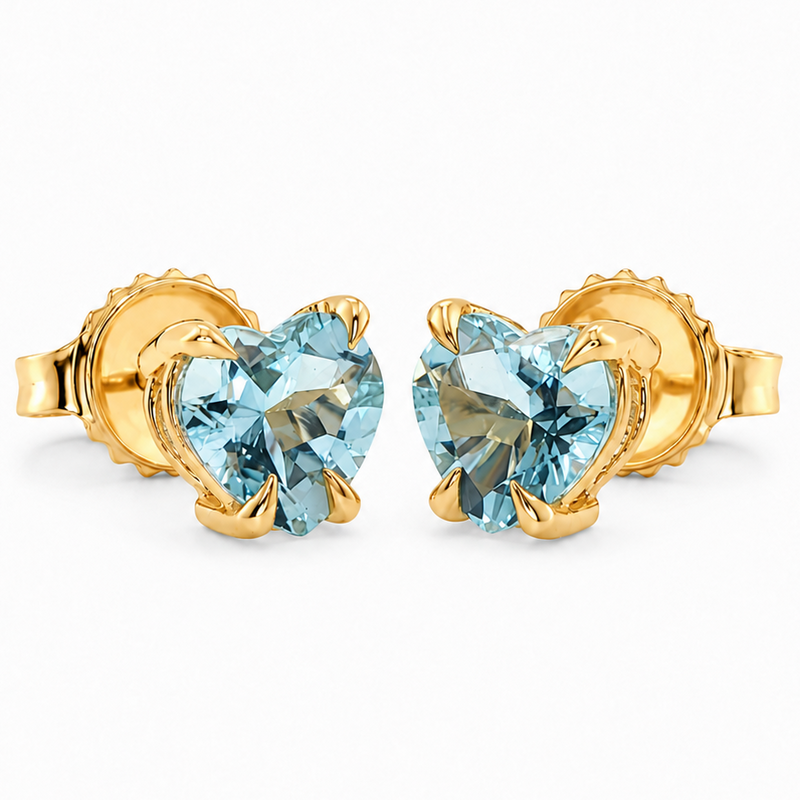 14K Gold Heart Shape Aquamarine Earrings 66740