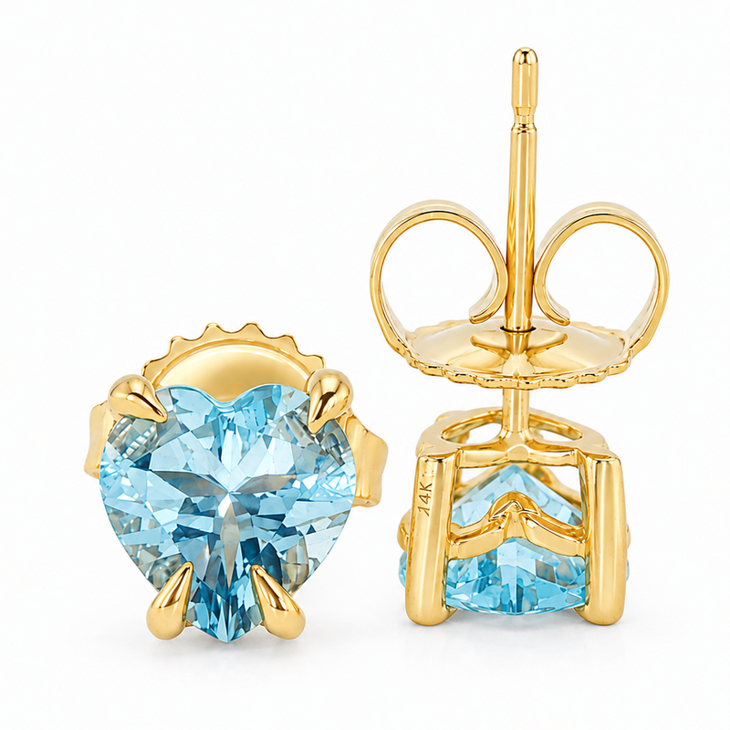 14K Gold Heart Shape Aquamarine Earrings 66740